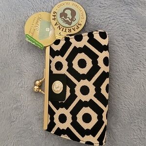 Spartina 449 Daufuskie Black and Tan Geometric Coin Pouch Clutch Wallet
